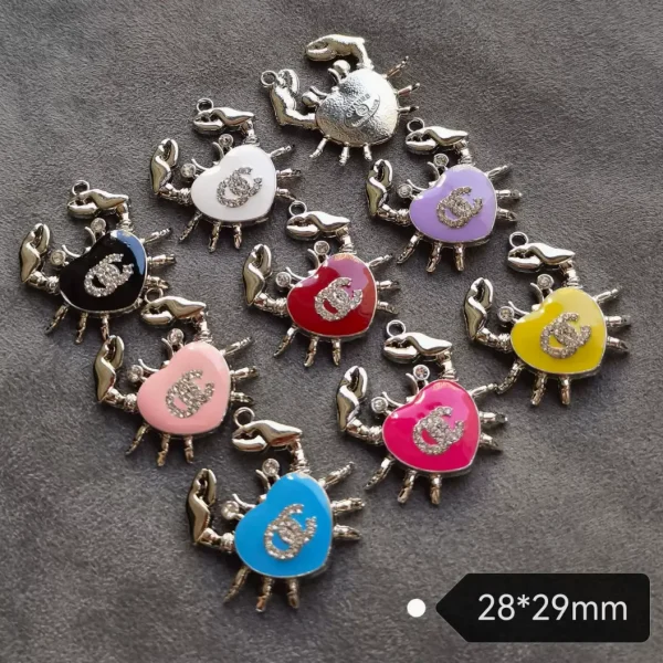 Double C Crab Pendant Metal Charms, Luxury Plated Enamel & Rhinestone, Elegant Style | 28*20mm