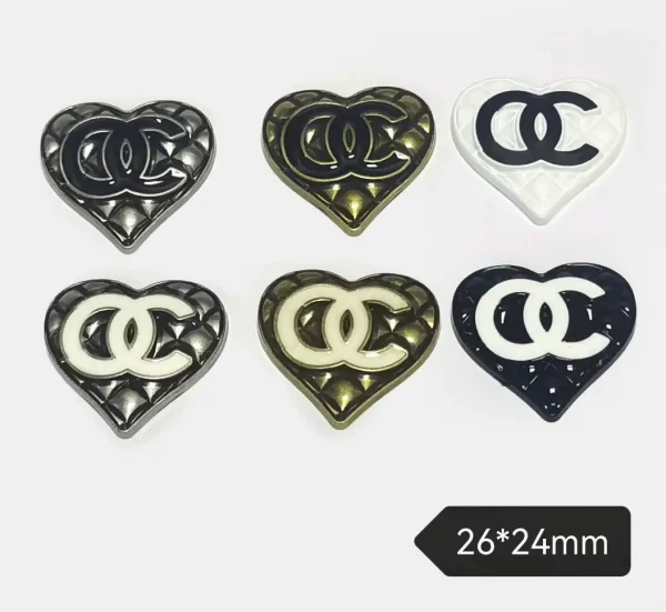 Luxury Double C Heart Quilted Metal Charms, Two-Tone Enamel Patches for Clothing, Hair Clips, Claw Clips & Phone Cases | 26*24mm