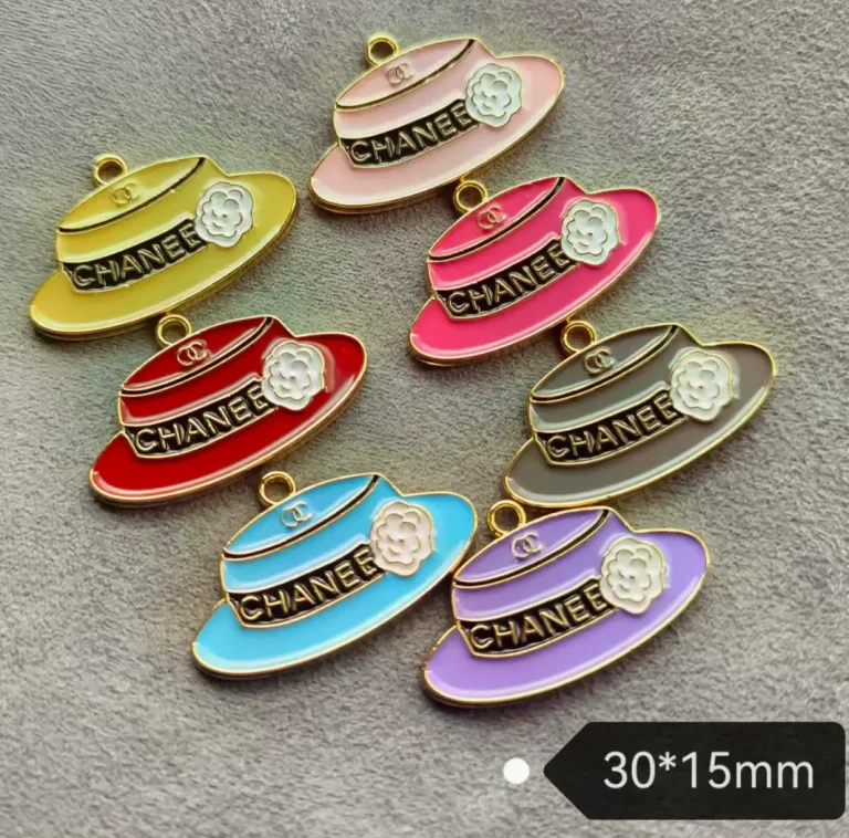 High Quality Stamped Double C Vintage Metal Hat Charm, Premium Electroplated Baking Paint Designer Style Phone Case Accessory | 30*15mm