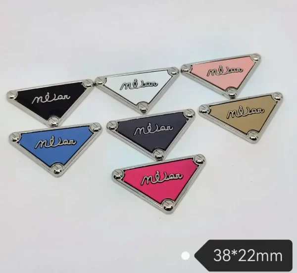 High Quality Prada Style Triangle Metal Patch, 2-Tone Lacquer Phone Case Charm | 38*22mm