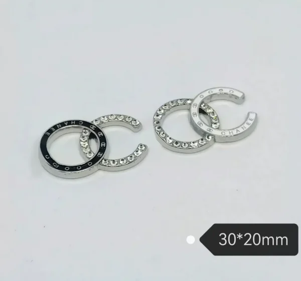 Minimalist Single Side Rhinestone Classic Black & White Versatile Double C Metal Phone Case Charm | 30*20mm