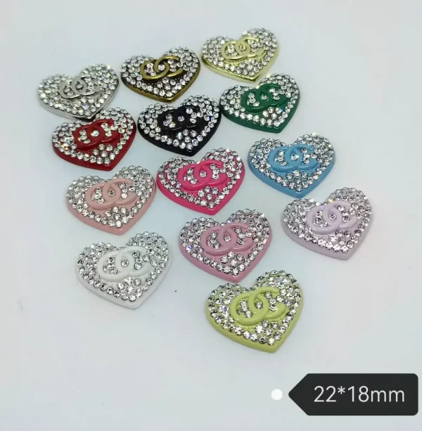 New Fresh Style Double C Heart Full Rhinestone Charms, Trendy Versatile Accessories for Clothing, Hair Clips, Headbands | 22*18mm