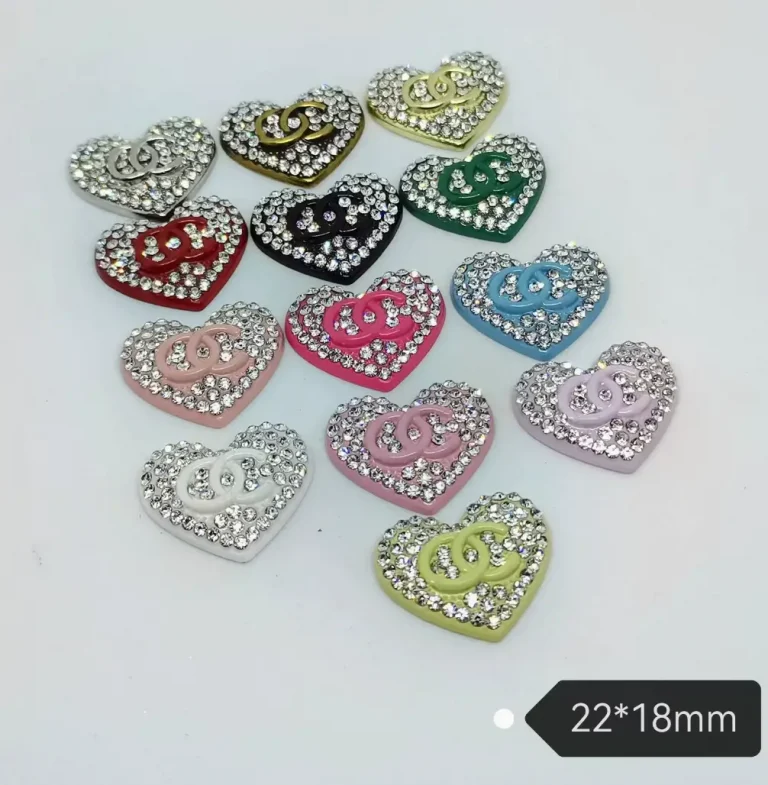 New Fresh Style Double C Heart Full Rhinestone Charms, Trendy Versatile Accessories for Clothing, Hair Clips, Headbands | 22*18mm