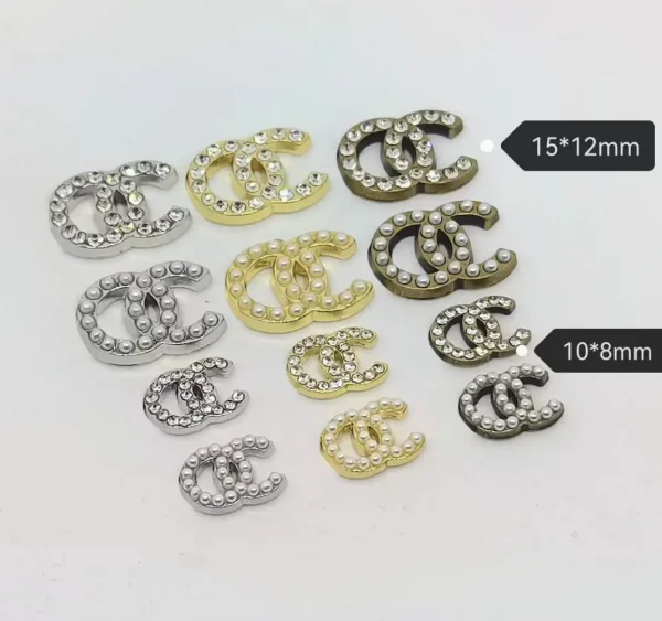 Double C Rhinestone Alloy Charms – Colorful Trendy Patches for Hair & Phone DIY | 10*8mm