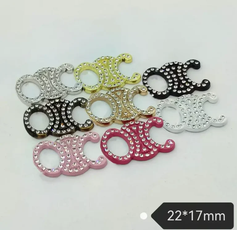 Celine Style Rhinestone Inlay Hanging Plated Metal Trendy Premium Phone Case Patch | 22*17mm