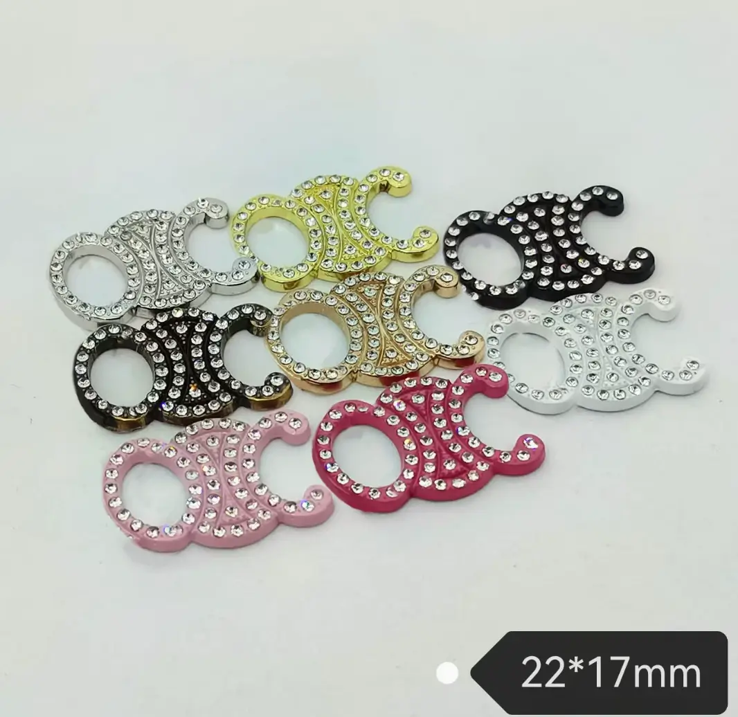Celine Style Rhinestone Inlay Hanging Plated Metal Trendy Premium Phone Case Patch | 22*17mm