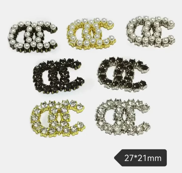 Luxury Double C Metal Charms with Czech Rhinestones & Pearls, Full Paved Design | 27*21mm