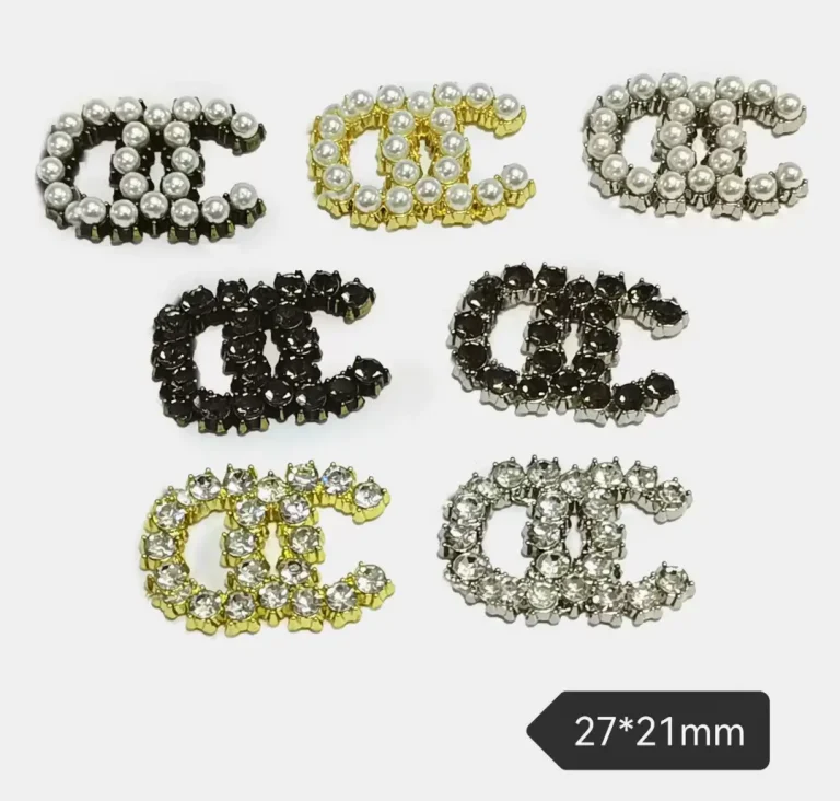 Luxury Double C Metal Charms with Czech Rhinestones & Pearls, Full Paved Design | 27*21mm