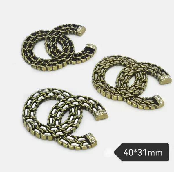 Premium Luxury Double C Faux Leather Metal Chain Rhinestone Inlaid Phone Case Charm | 40*31mm