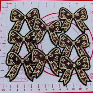 Large(Iron-on) C- Coffee Gold Bow Tie Shape Patches
