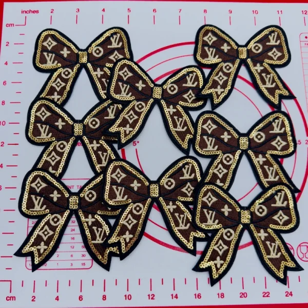 Large(Iron-on) C- Coffee Gold Bow Tie Shape Patches