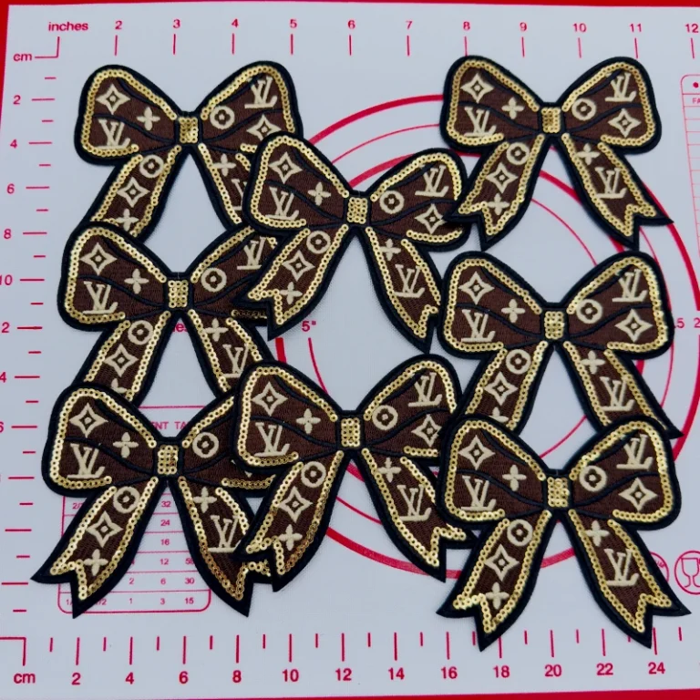 Large(Iron-on) C- Coffee Gold Bow Tie Shape Patches