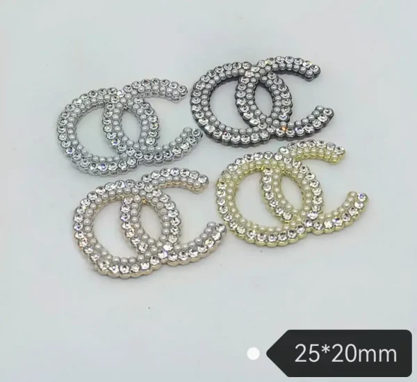 Double C Rhinestone & Pearl Metal Phone Case Patches | 25*20mm
