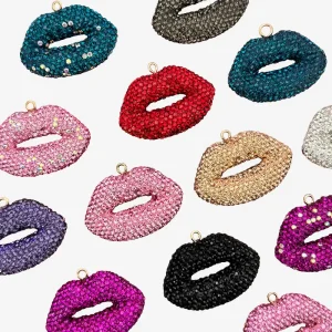 Lips with Rhinestone, Junk Phone Case Charms - Luxury Designer DIY Decorative Accessories, Resin Charms (49.04mm*32.3mm)