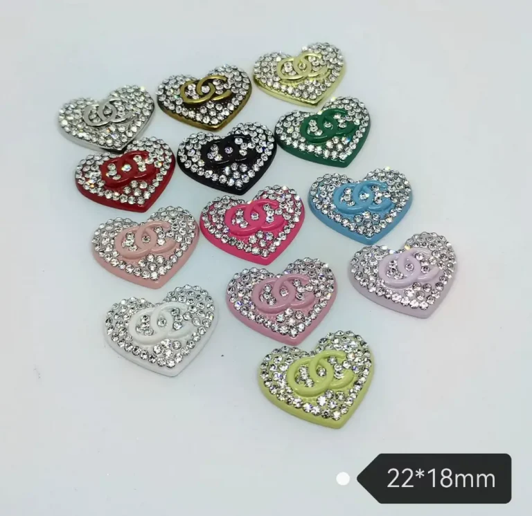 New Fresh Style Double C Heart Full Rhinestone Charms, Trendy Versatile Accessories for Clothing, Hair Clips, Headbands & Phone Cases | 22*18mm