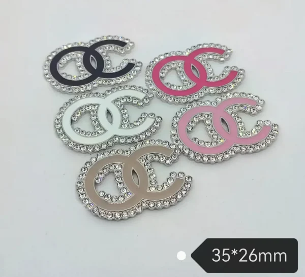 New Arrival Double C Metal Hardware Charms, Electroplated Enamel & Rhinestone Patches for Clothing, Hair Clips, Claw Clips & Phone Cases | 35*26mm