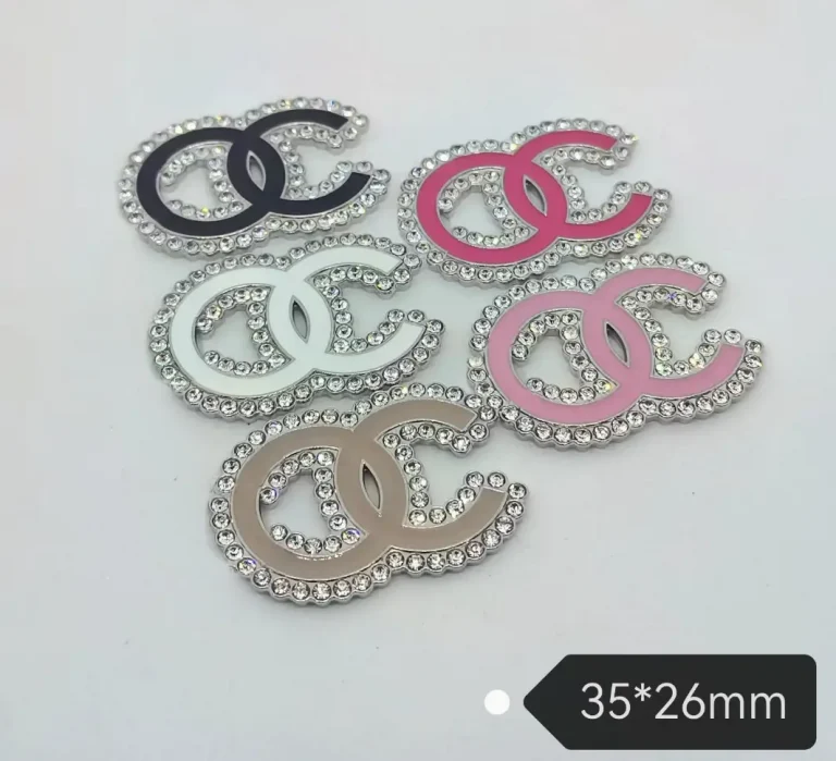 New Arrival Double C Metal Hardware Charms, Electroplated Enamel & Rhinestone Patches for Clothing, Hair Clips, Claw Clips & Phone Cases | 35*26mm