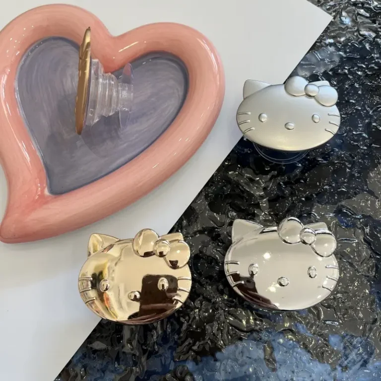 Metallic Glossy Hello Kitty Cartoon Transparent Airbag Phone Holder Sticker, Shockproof Retractable Portable Lazy Ring Bracket