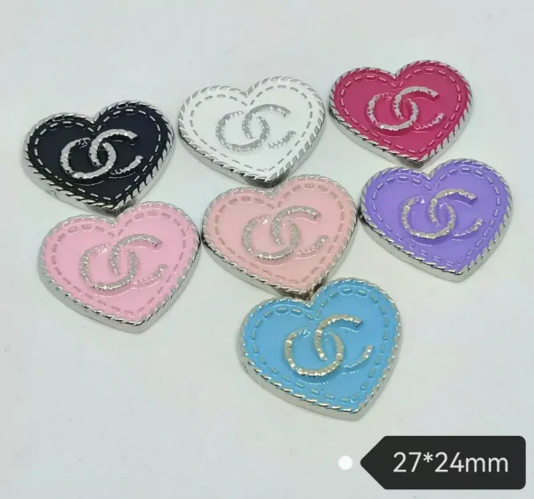 Chanel-Style Double C Heart Enamel Metal Phone Case Charms | 27*24mm