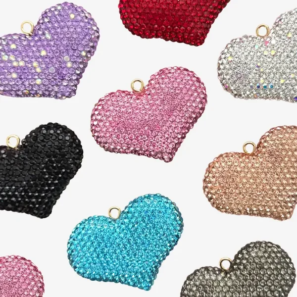 Heart with Rhinestone, Junk Phone Case Charms - Luxury Designer DIY Decorative Accessories, Resin Charms (47.82mm*34.94mm)