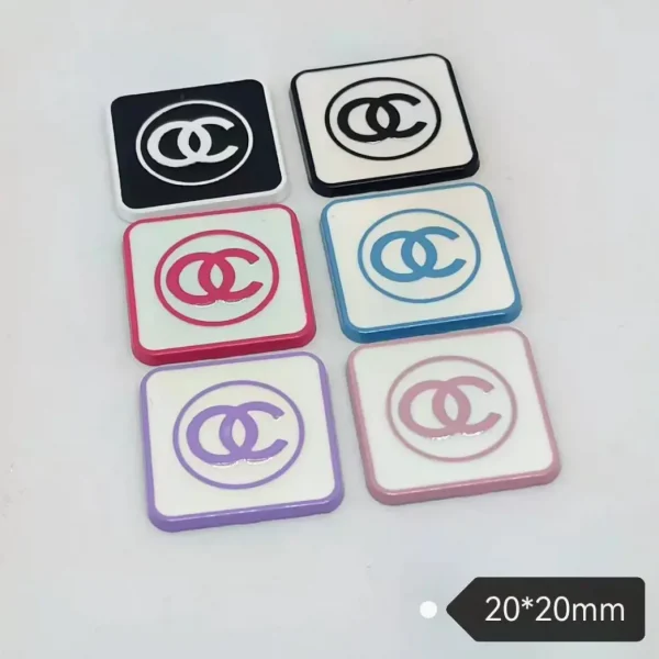 Delicate Square Letter Plate Double C Alloy Baking Paint Enamel Phone Case Decor Patch | 20mm