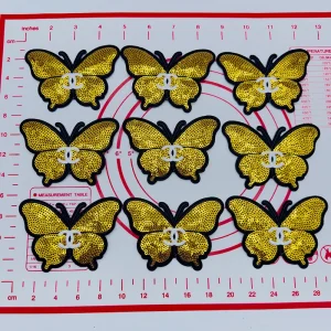 Mid(Iron-on) C-Double C Gold Butterfly Shape Patches