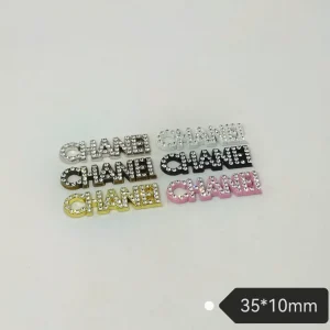 Double C Metal Letter Charms with Full Rhinestones, Luxury Phone Case Patches | 35*10mm